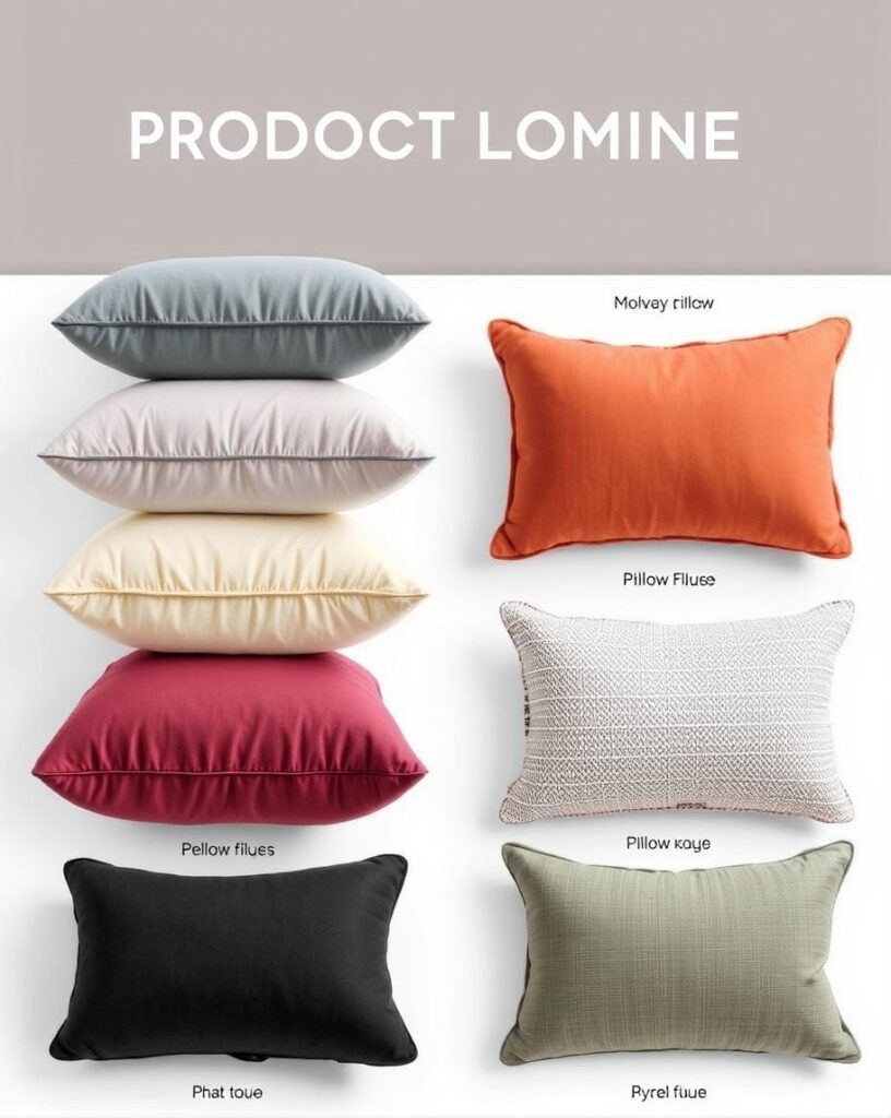 A product lineup image showcasing various Malouf pillow types side by side